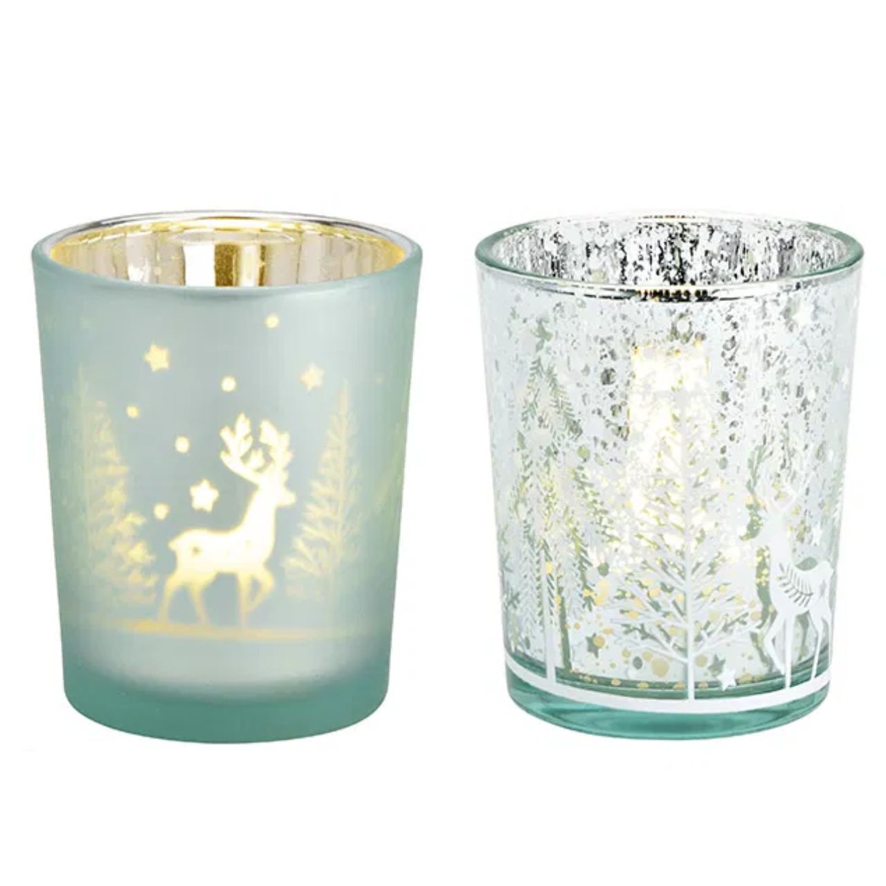 Scena invernale di luce del vento in vetro argento 2 pieghe, (L/A/D) 6x7x6cm 12er DIsplay, 25x14x17cm Kerzenhalter, Glassbecher, Schnee-Design, Weihnachtsdeko, Setzt von 12