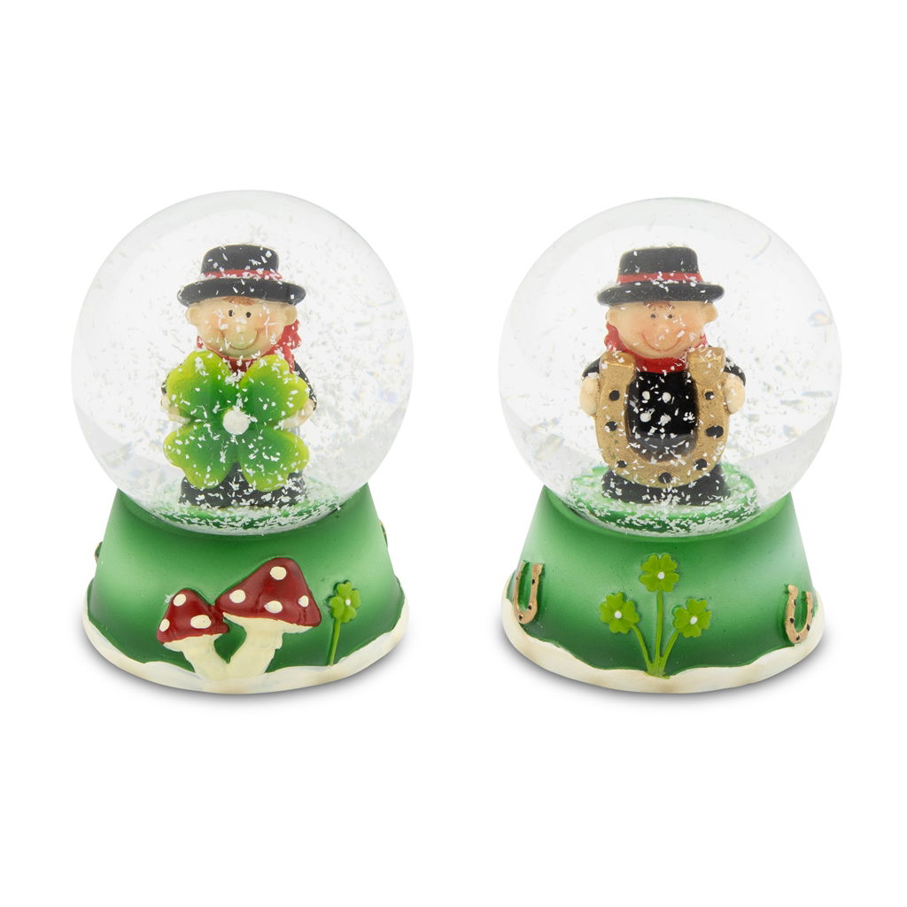 Boule à neige porte-bonheur, 2 motifs assortis, poly, 4,5x4,5x6cm, 1 pc, vert/noir Figur, Person, Natur, Draußen
