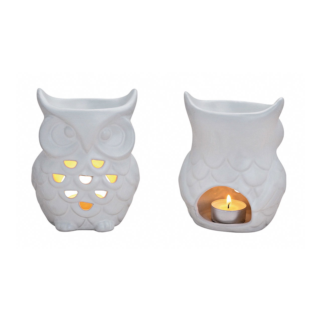 Brule parfum Hibou en porcelaine blanche, L11 x P9 x H15 cm