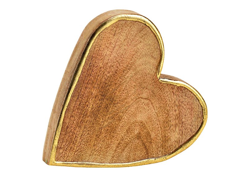 Herz mit Goldrand aus Mangoholz Natur (B/H/T) 14x15x4cm