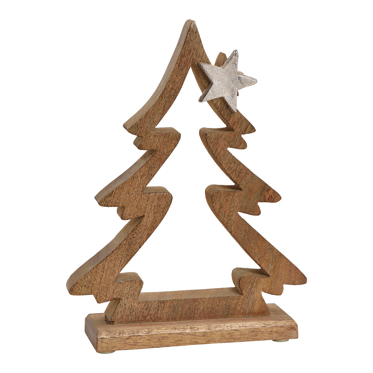 Aufsteller Tannenbaum mit Metall Stern Dekor aus Mango Holz Braun (B/H/T) 21x28x6cm Holz, Mobiliar