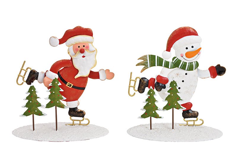 Présentoir Père Noël, Bonhomme de neige en métal Multicolore 2 fois, (L/H/P) 17x18x5cm