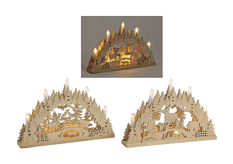 Arco di candela scena invernale di legno, 2 assortiti (L/H/D) 35x24x6 cm