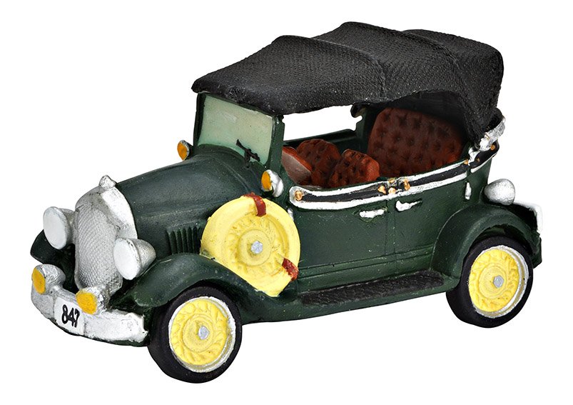 Miniature Auto d'epoca in Poly verde (L/A/D) 11x6x5cm