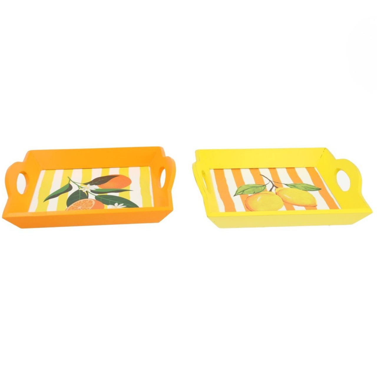 Houten tablet in de kleuren oranje en geel, 2-delige set (B/H/D) 22x4x20 cm serviertray, orange, gelb, obst-muster, gestreift