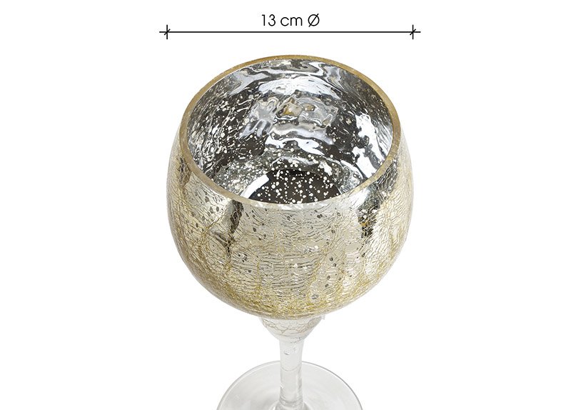 Windlight set of 3, 30, 35, 40cm x ø13cm, cracking glass, gold