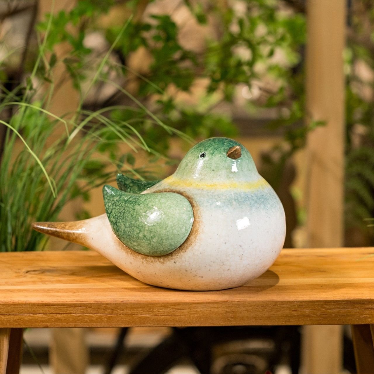 Uccello in ceramica naturale, verde (L/H/D) 27x18x15cm