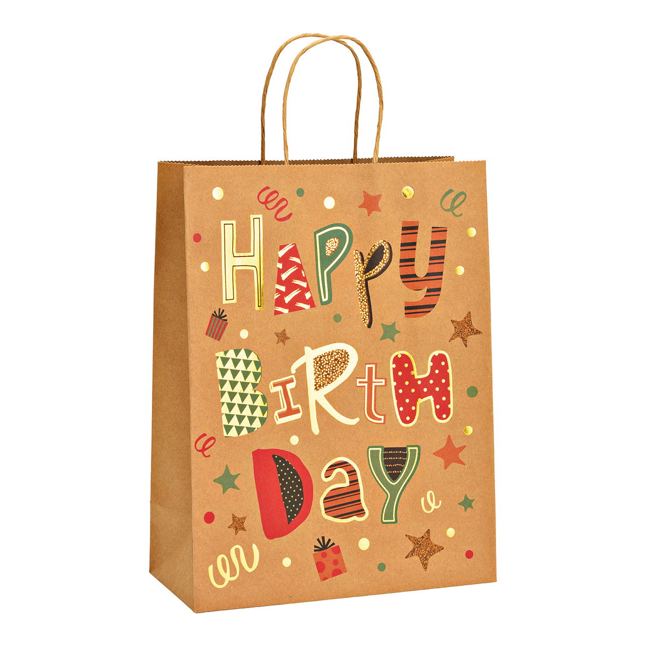 Geschenktüte Happy Birthday aus Papier/Pappe braun (B/H/T) 25x33x12cm