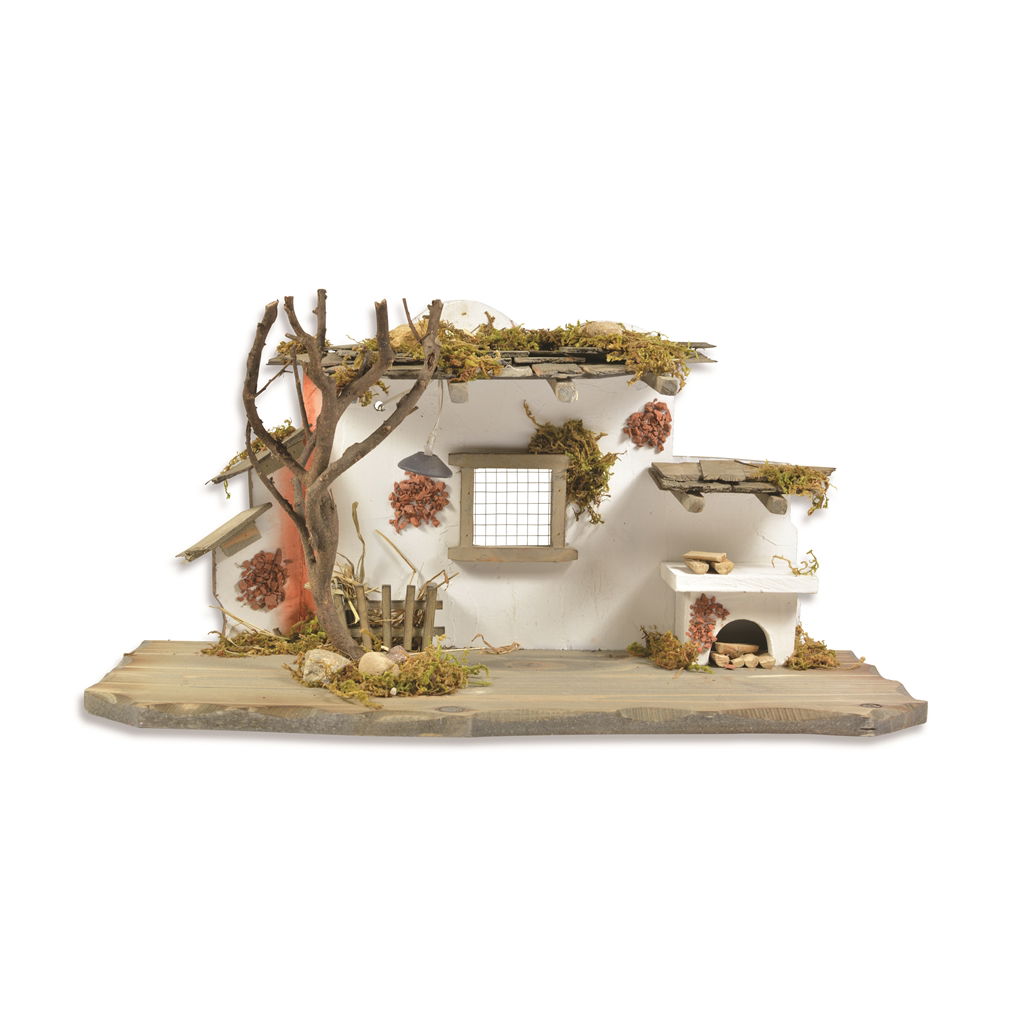 Culla con lampada LED (2xAA. n.inclusa). In legno. 45x19x23 cm. 1 pezzo/scatola. per figure di 9-12 cm. Holz, Kunst, Malerei