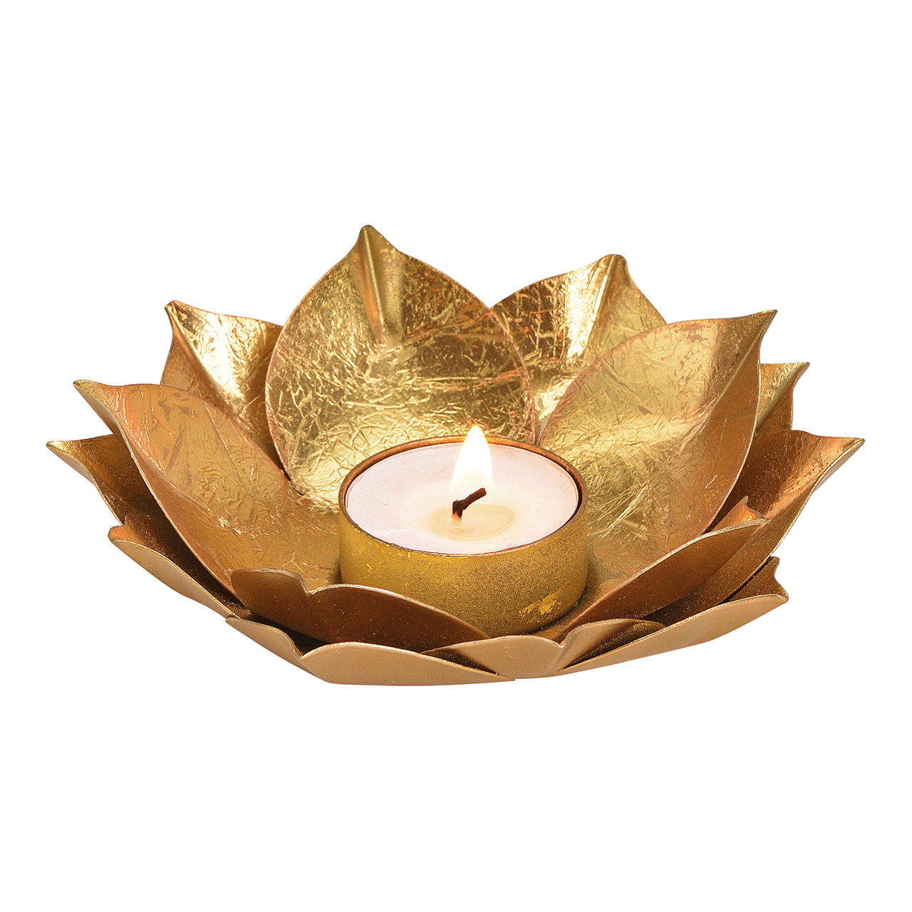 Teelichthalter Lotus aus Metall Gold (B/H/T) 13x4x13cm