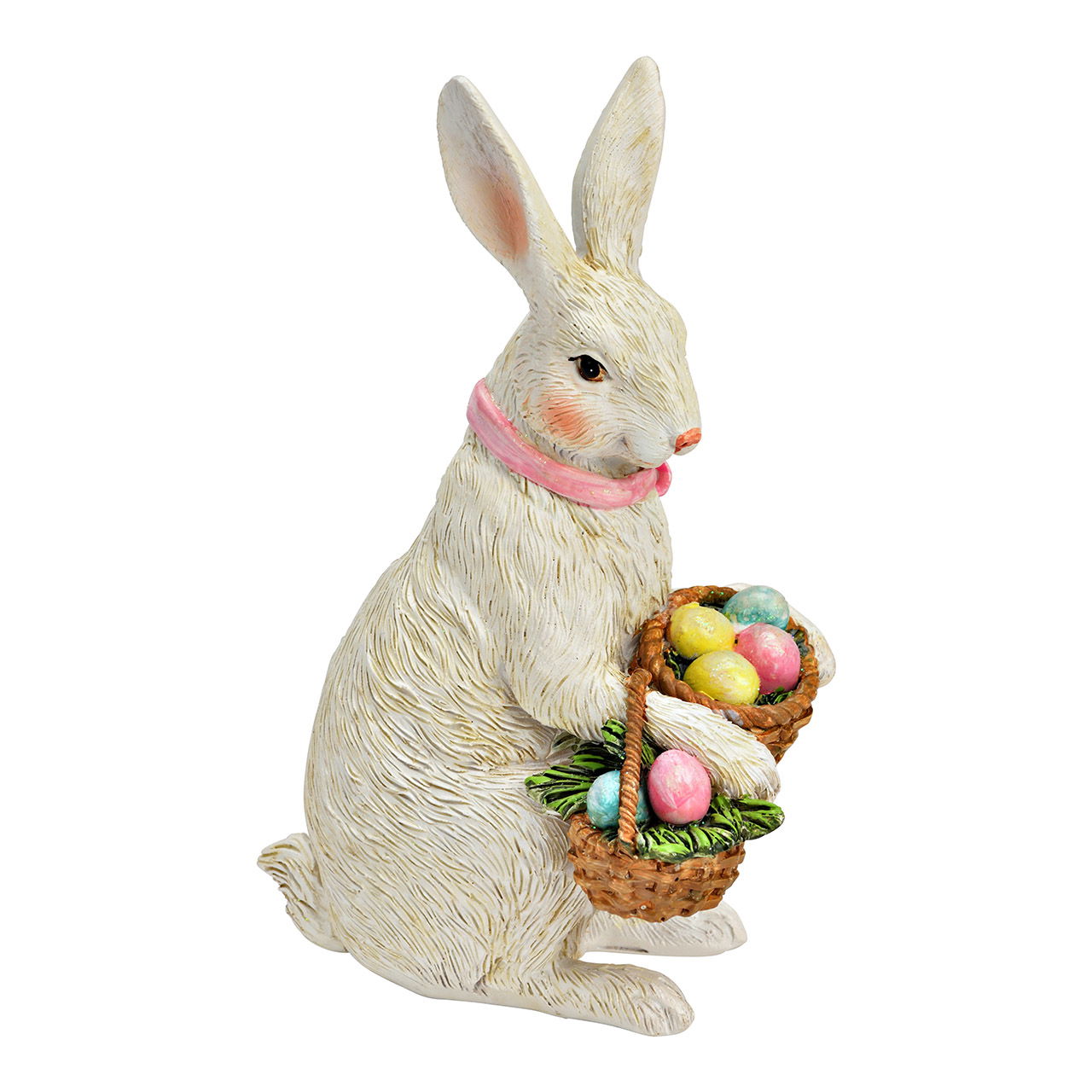 Figurina di coniglio con cestino di Pasqua, bianco (L/H/D) 10x15x6cm Figurina di coniglio con cestino di Pasqua, bianco (L/H/D) 10x15x6cm