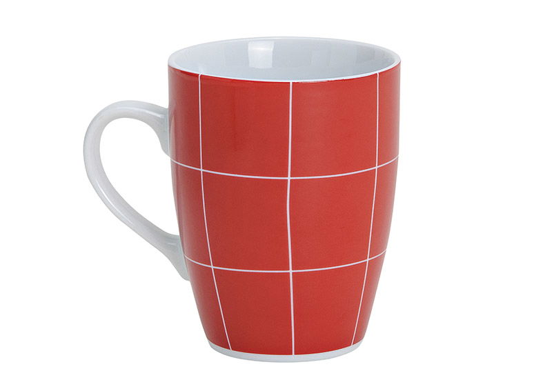 Taza rayas rojo-blanco, 4 surtidos porcelana, 10 cm