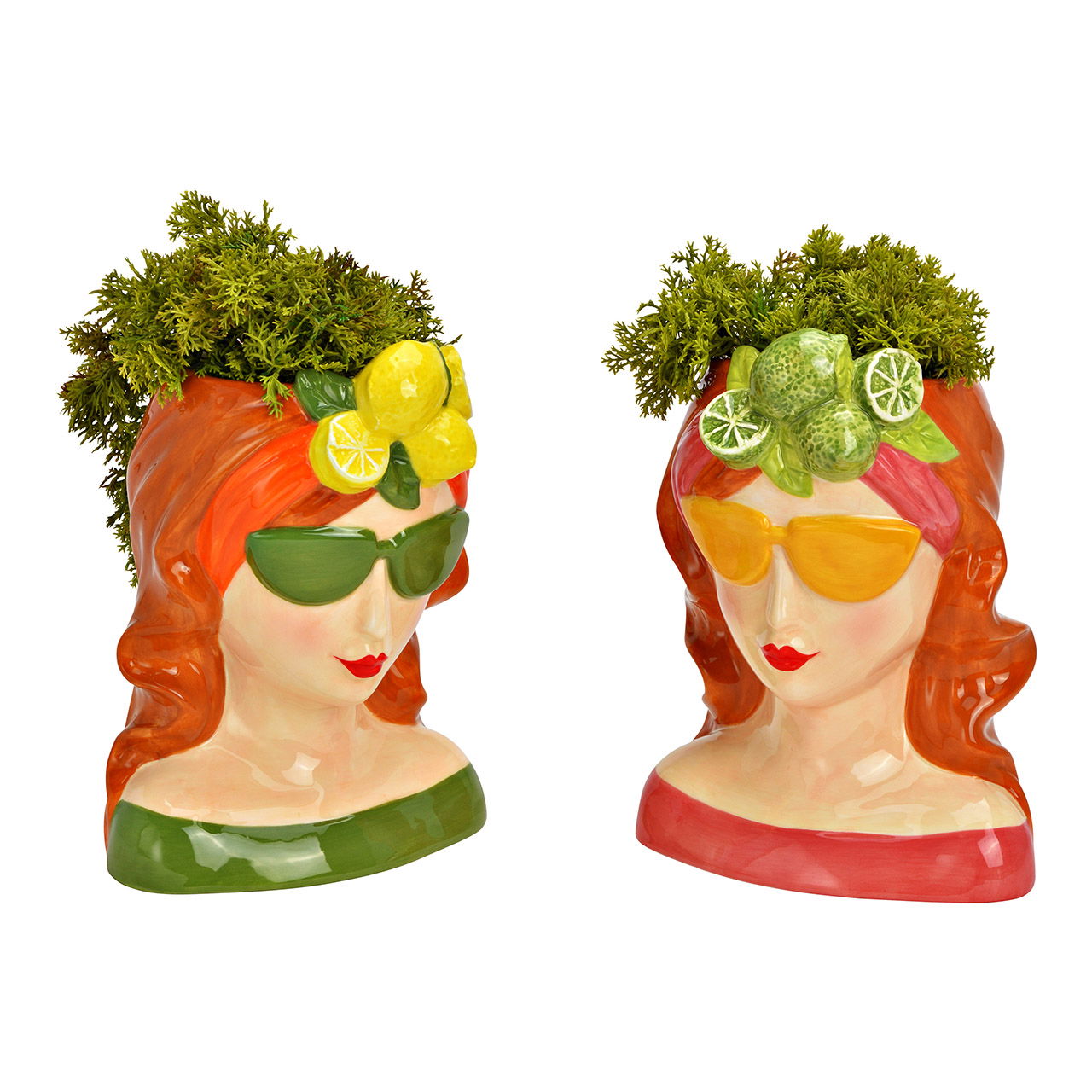 Vase Frau Zitronen, Limetten Dekor aus Keramik bunt 2-fach, (B/H/T) 14x19x12cm Vase Frau Zitronen, Limetten Dekor aus Keramik bunt 2-fach, (B/H/T) 14x19x12cm