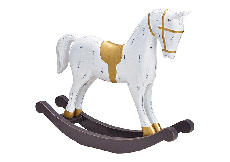 Cavallo a dondolo in legno Bianco, oro (L/H/D) 37x31x8cm