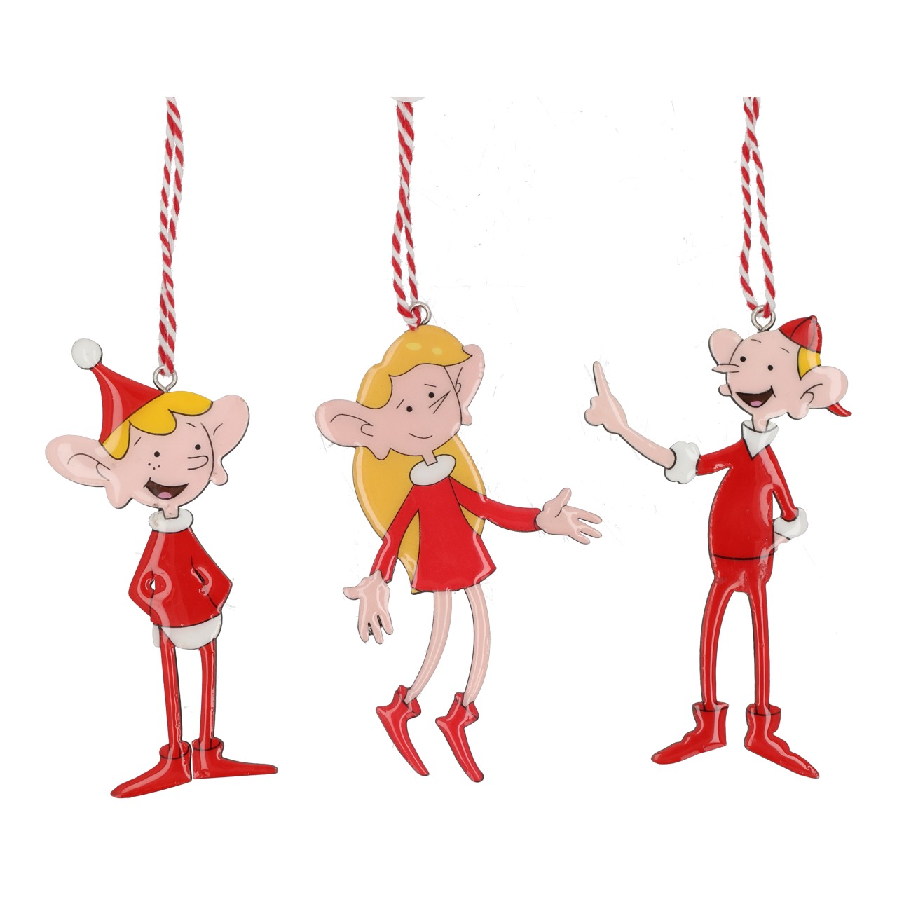 Weihnachtsmann & Co. KG Hänger Gilfi/Jordi/Trixi aus Holz, 3-fach, Rot/Gelb (B/H/T) 5x10x0.5cm Holzanhänger, Weihnachtsdeko, Figuren, Rot, Hänger, Holzdeko, Weihnachtsanhänger, Figuren, Rot, Niedliches Motiv, Weihnachtsdeko, Elfen Figuren, Hänger, rot, Party Dekoration