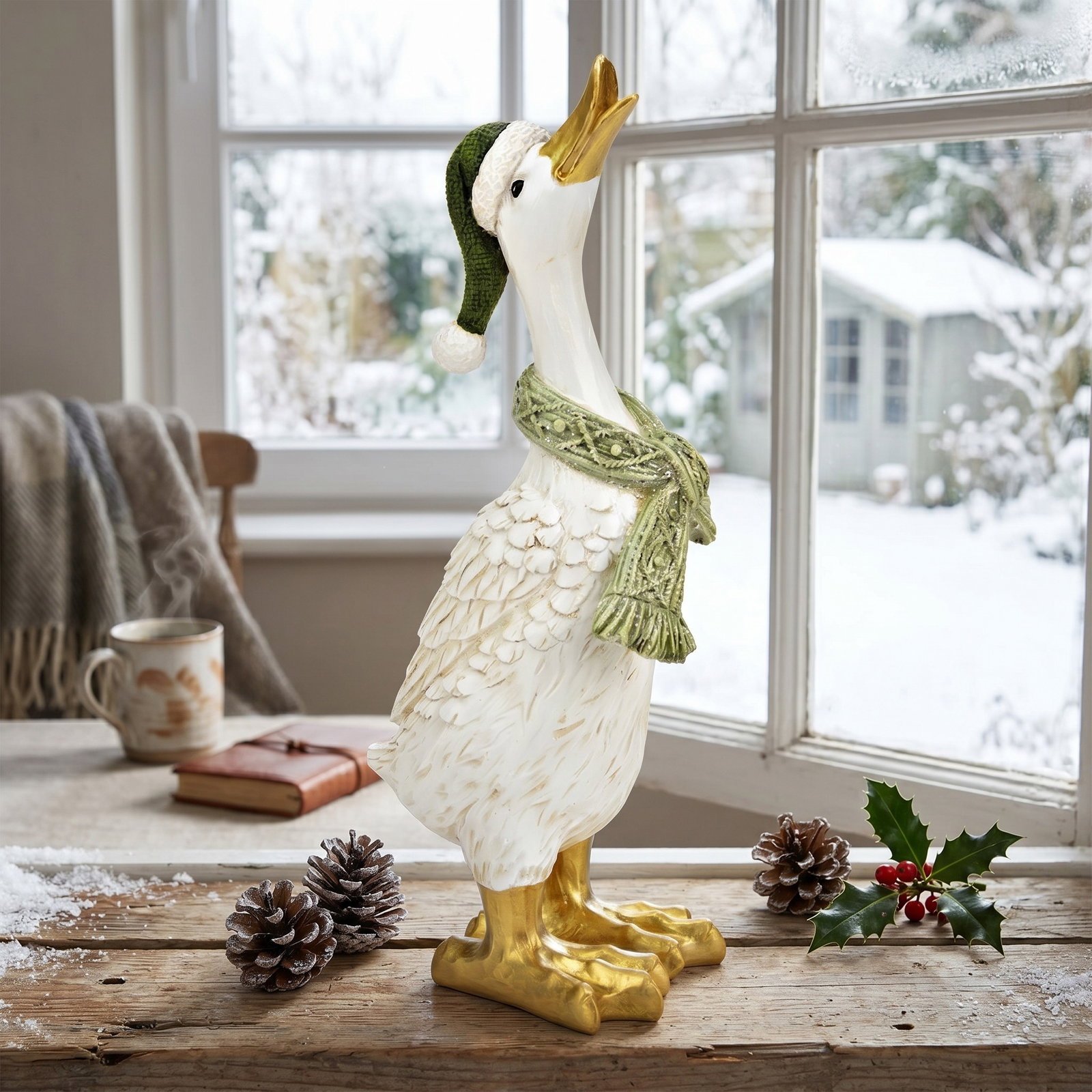 Dekofigur, Gans, Weihnachten, Schnee-Theme, Schal
