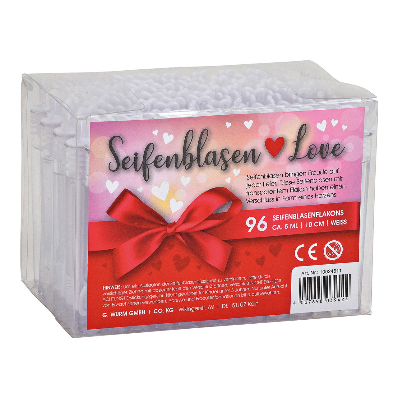 Soap bubbles set of 96, heart for wedding, plastic, 4.5ml, (W/H/D) 1x10x1cm Ø1cm Soap bubbles set of 96, heart for wedding, plastic, 4.5ml, (W/H/D) 1x10x1cm Ø1cm