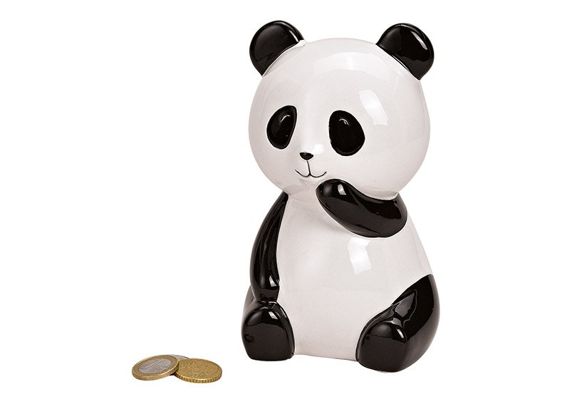 Hucha Oso Panda en cerámica blanca, negra (A/H/D) 10x15x10cm