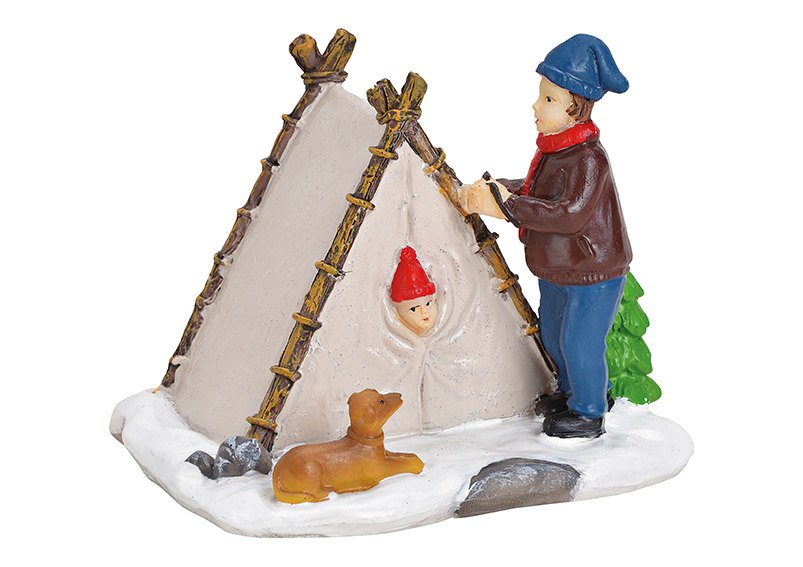 Tienda de campaña en miniatura en la nieve de poli coloreado (c/h/d) 9x7x7cm