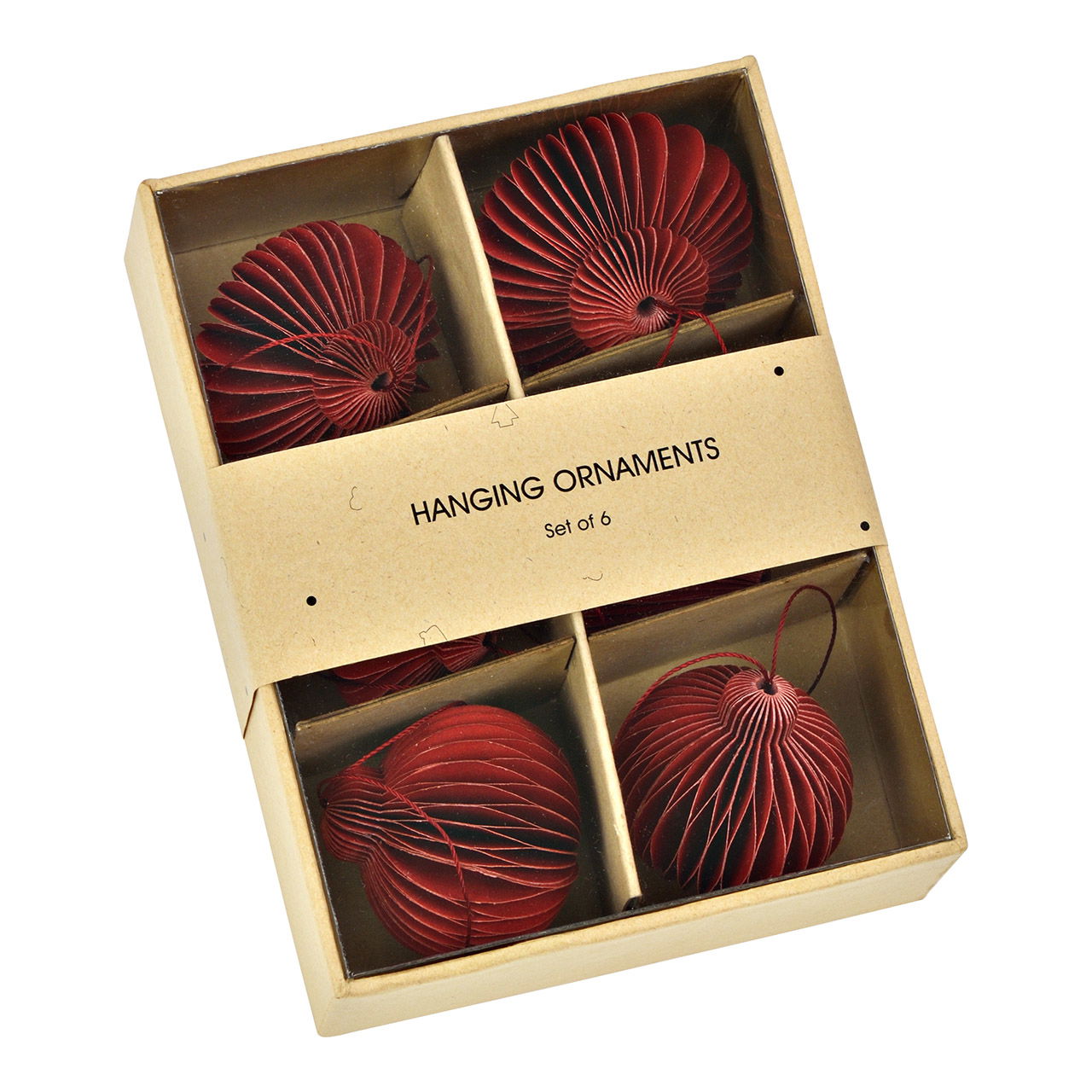 Hänger Honeycomb aus Papier/Pappe, 6er Set, Dunkelrot Ø4cm (B/H/T) 10x13x4cm