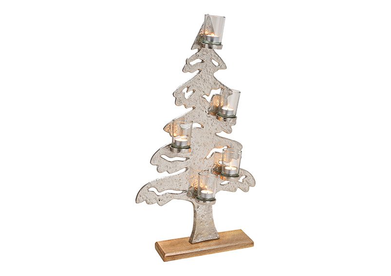 Christmas tree with 5 glass windlights metal silver 41x72x9cm