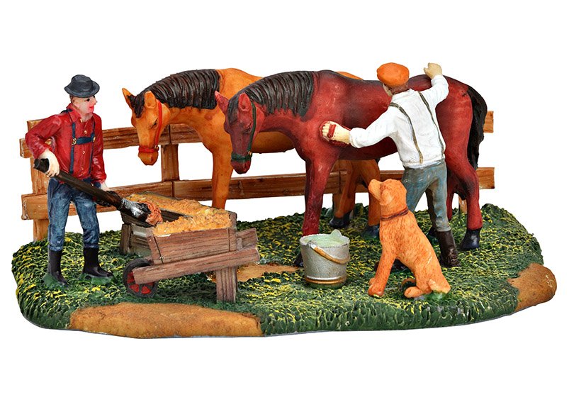 Figure in miniatura fattoria di cavalli in polietilene colorato (L/H/D) 17x7x11cm
