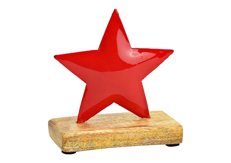 Estrella sobre base de madera de mango de color rojo (A/H/D) 11x10x5cm