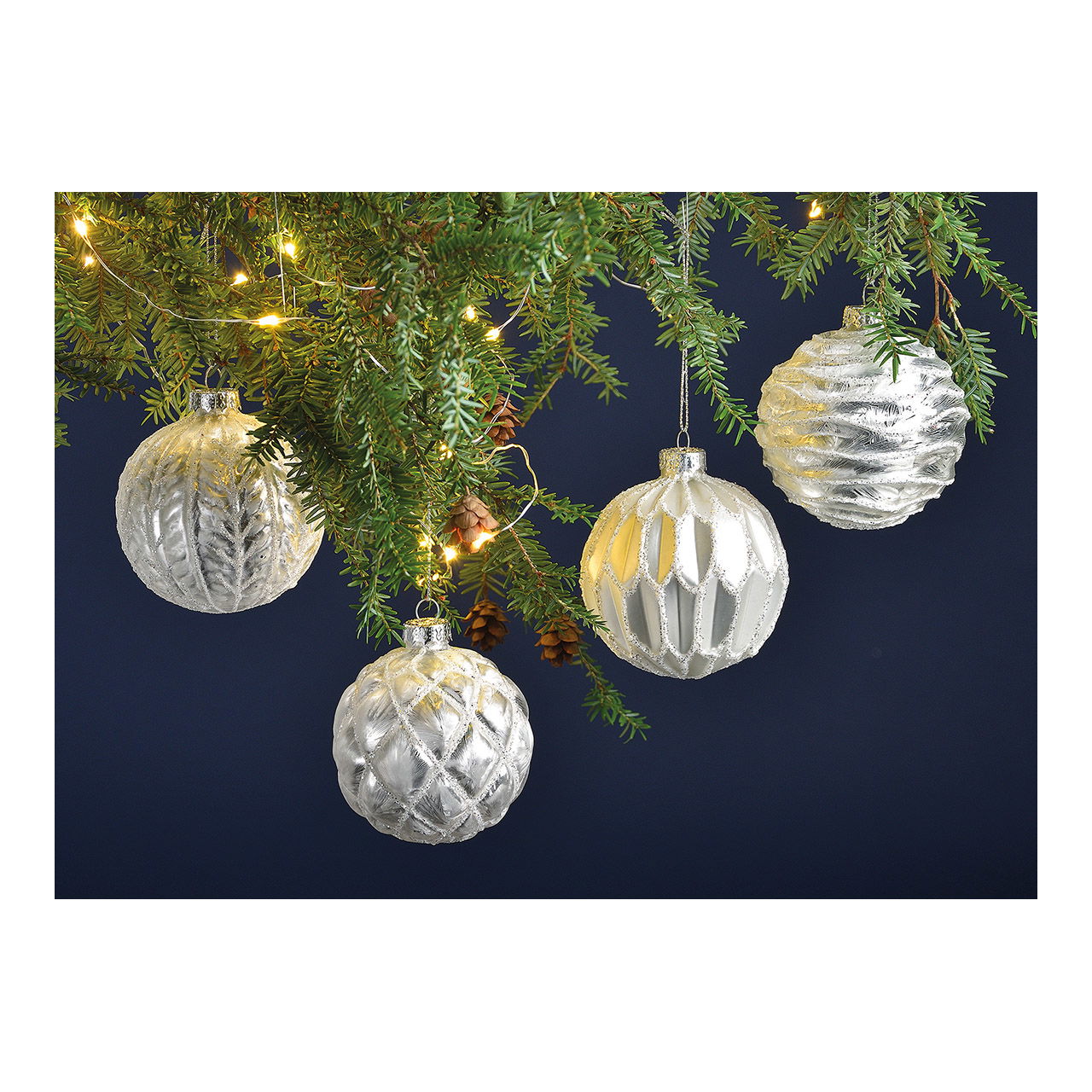 Adorno navideño de cristal con purpurina, 4 pliegues, blanco/plateado Ø8cm Baum, Weihnachten, Weihnachtsdekorationen, Festival, Weihnachtsbaum