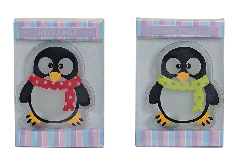Scaldino tascabile in plastica, pinguino, 3 pezzi assortiti, L9 x H10 cm