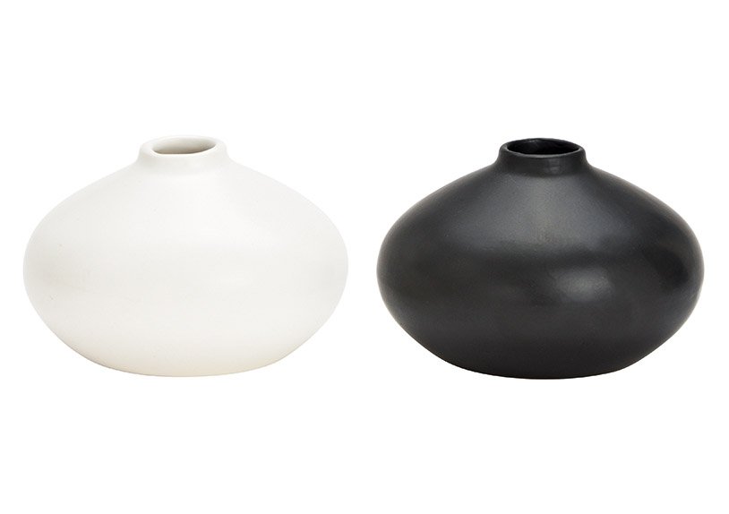 Keramische vaas set wit, zwart 2-voudig, (B/H/D) 10x6x10cm