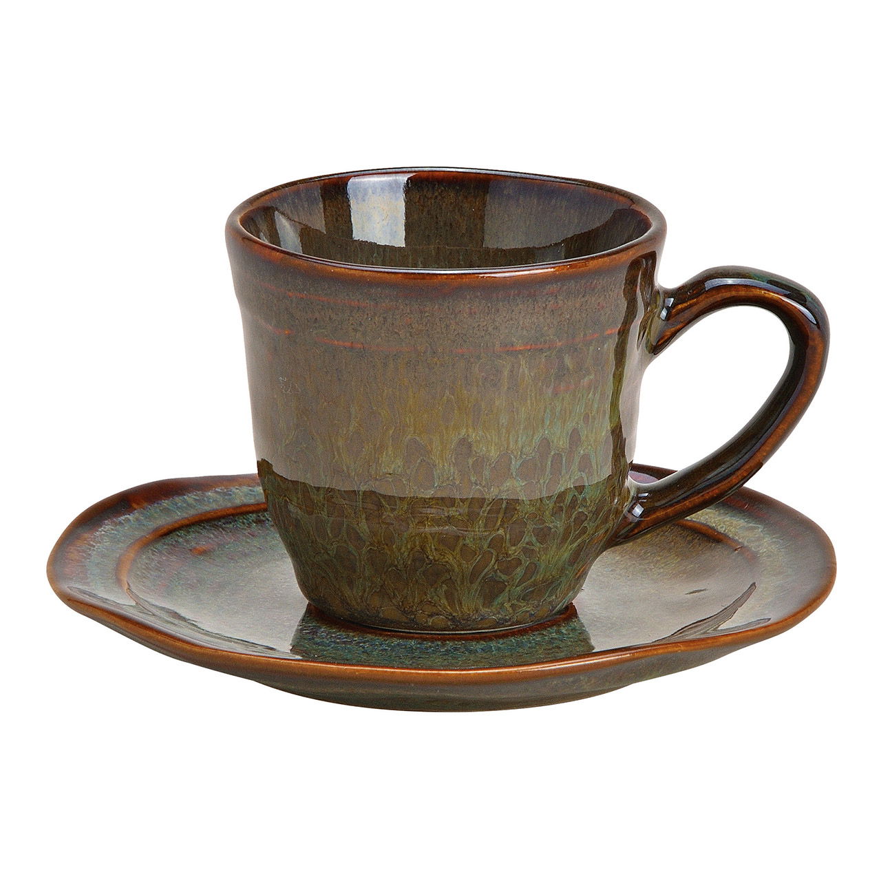 Tasse à expresso avec assiette en faïence Marron Lot de 2, (L/H/P) 12x7x12cm 90ml