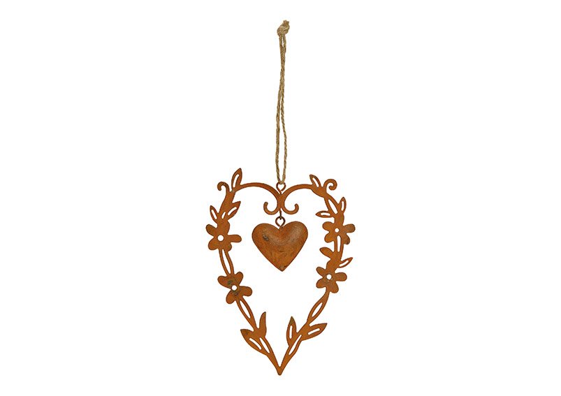 Hanger heart, rusty finish in metal brown (w/h) 9x13cm