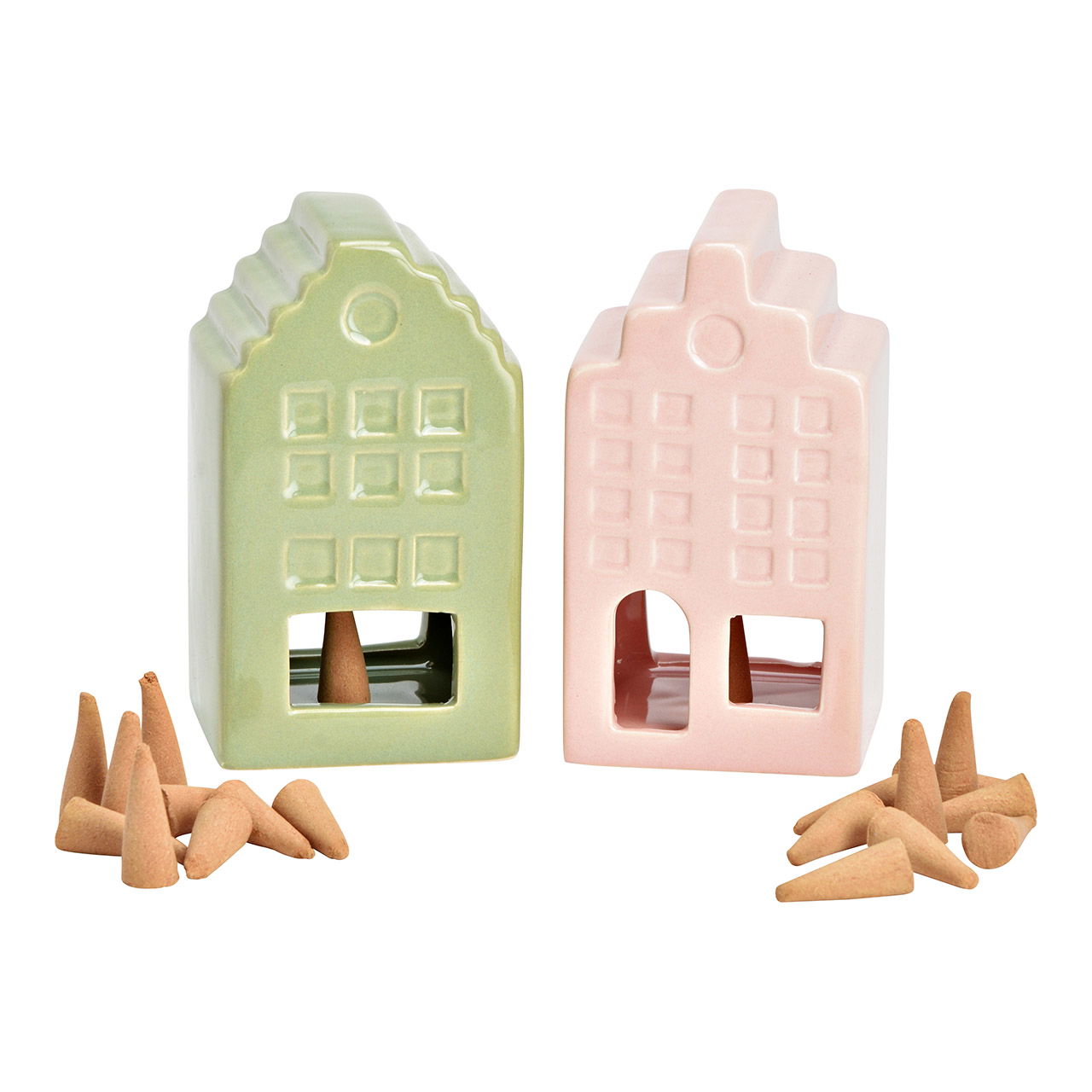 Portacandele con incenso in ceramica, 2 pieghe, verde/rosa (L/H/D) 7x13x7cm Portacandele con incenso in ceramica, 2 pieghe, verde/rosa (L/H/D) 7x13x7cm