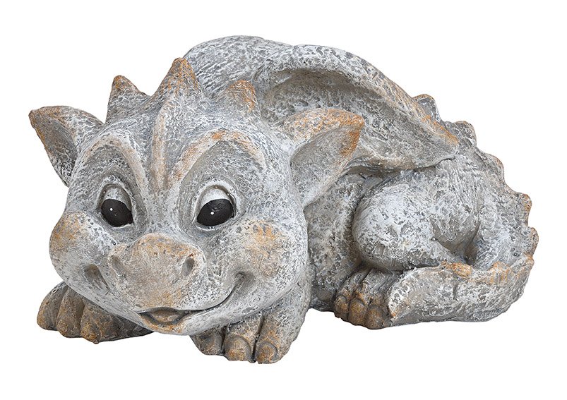 Drago sdraiato con aspetto di pietra fatto di poli Grigio (L/H/D) 26x15x17cm