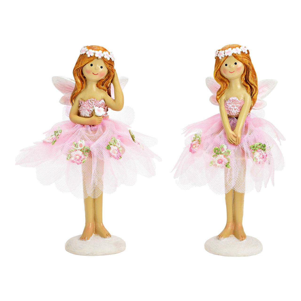 Display engel met bloemenjurk van poly, 2-voudig, roze/roze (B/H/D) 10x16x9cm Puppe, Spielzeug, Figur, Gesicht, Person