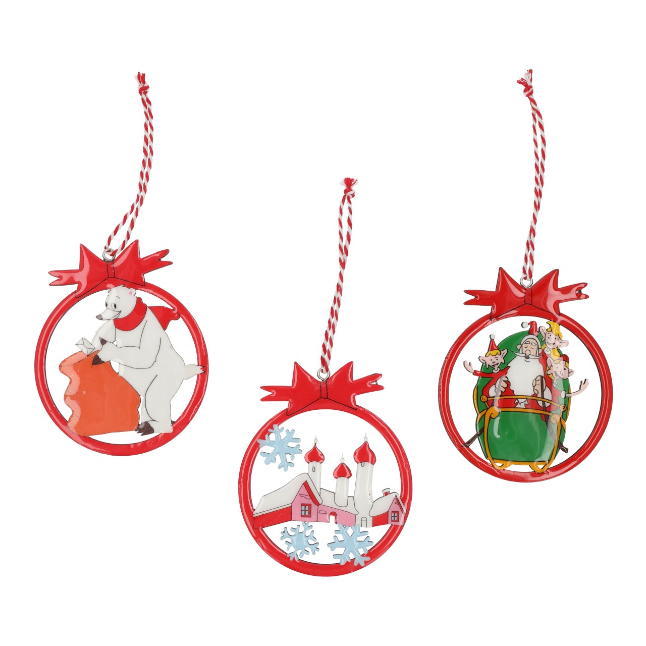 Santa Claus & Co. KG Hanger with motif made of wood, red (W/H/D) 8x10x0.5cm Weihnachtsornament, Runder Anhänger, Schmuckanhänger, Wintermotiv, Kugelanhänger, Weihnachtsbaumkugel, Ornament, Rot, Schnittbild, Wintermotif, Weihnachtsornament, Baumschmuck, Roter Kreis, Polarlicht-Design, Roter Schleife