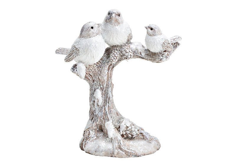 Uccello invernale con glitter, poli bianco, (w/h/d) 19x20x9cm