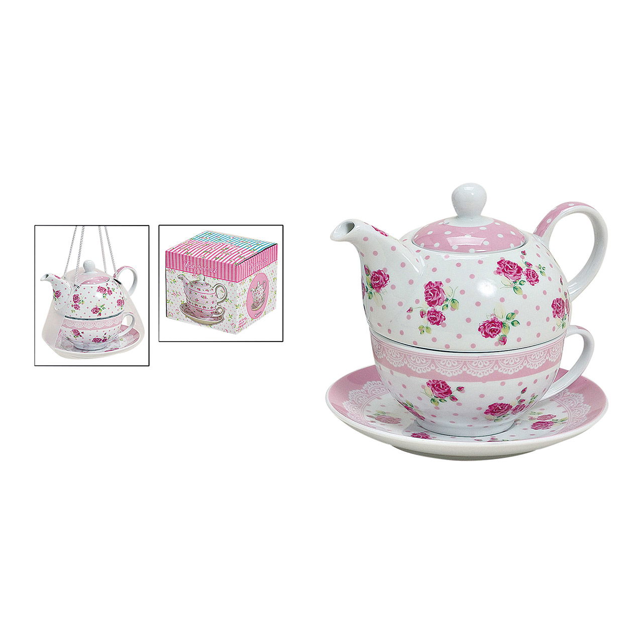 Set teiera con tazza+piatto Rose in porcellana