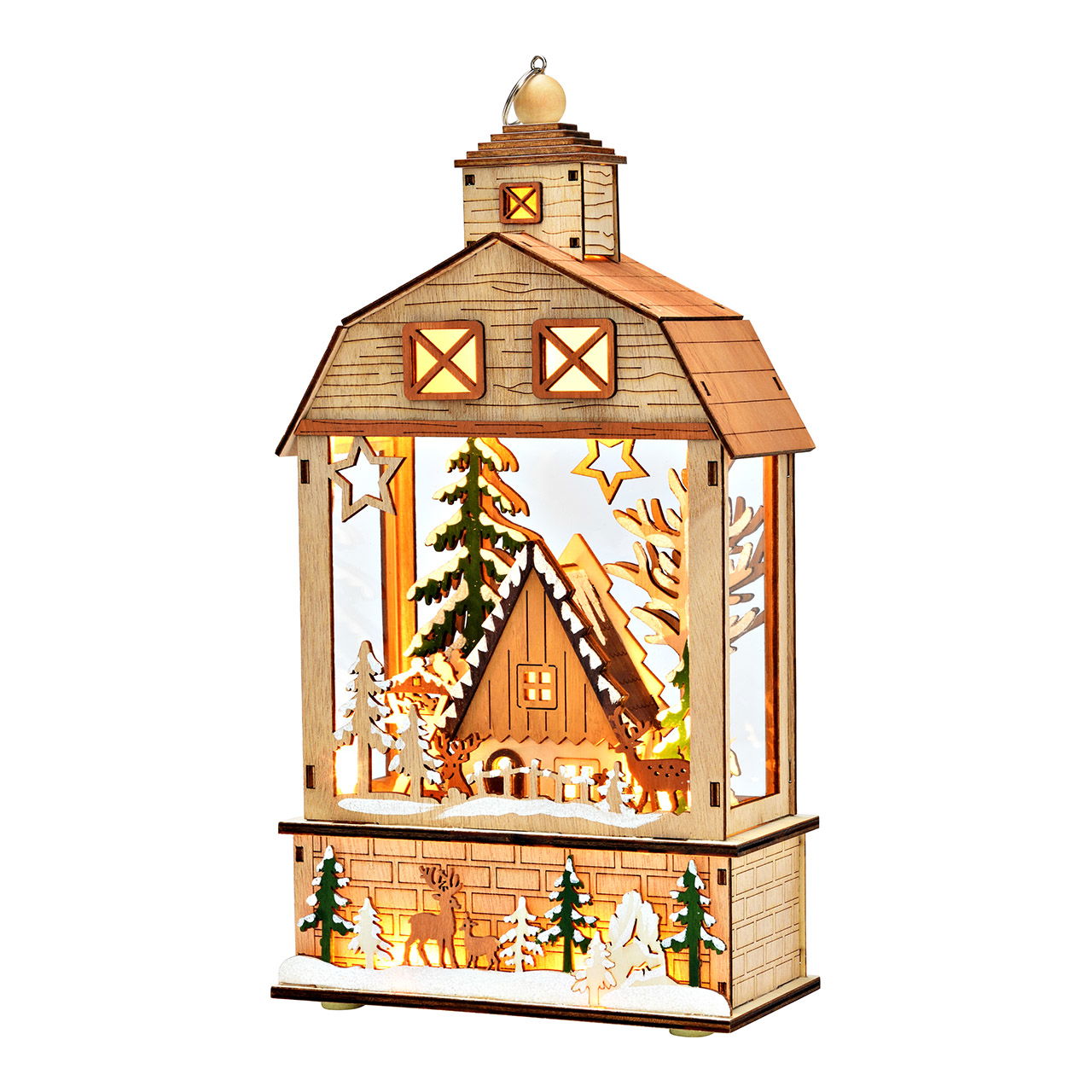 Scène hivernale Maison avec LED Fonctionnement sur piles 2xAA non incluses, double fonction boîte à piles avec minuterie en bois, naturel (L/H/P) 17x33x9cm Scène hivernale Maison avec LED Fonctionnement sur piles 2xAA non incluses, double fonction boîte à piles avec minuterie en bois, naturel (L/H/P) 17x33x9cm