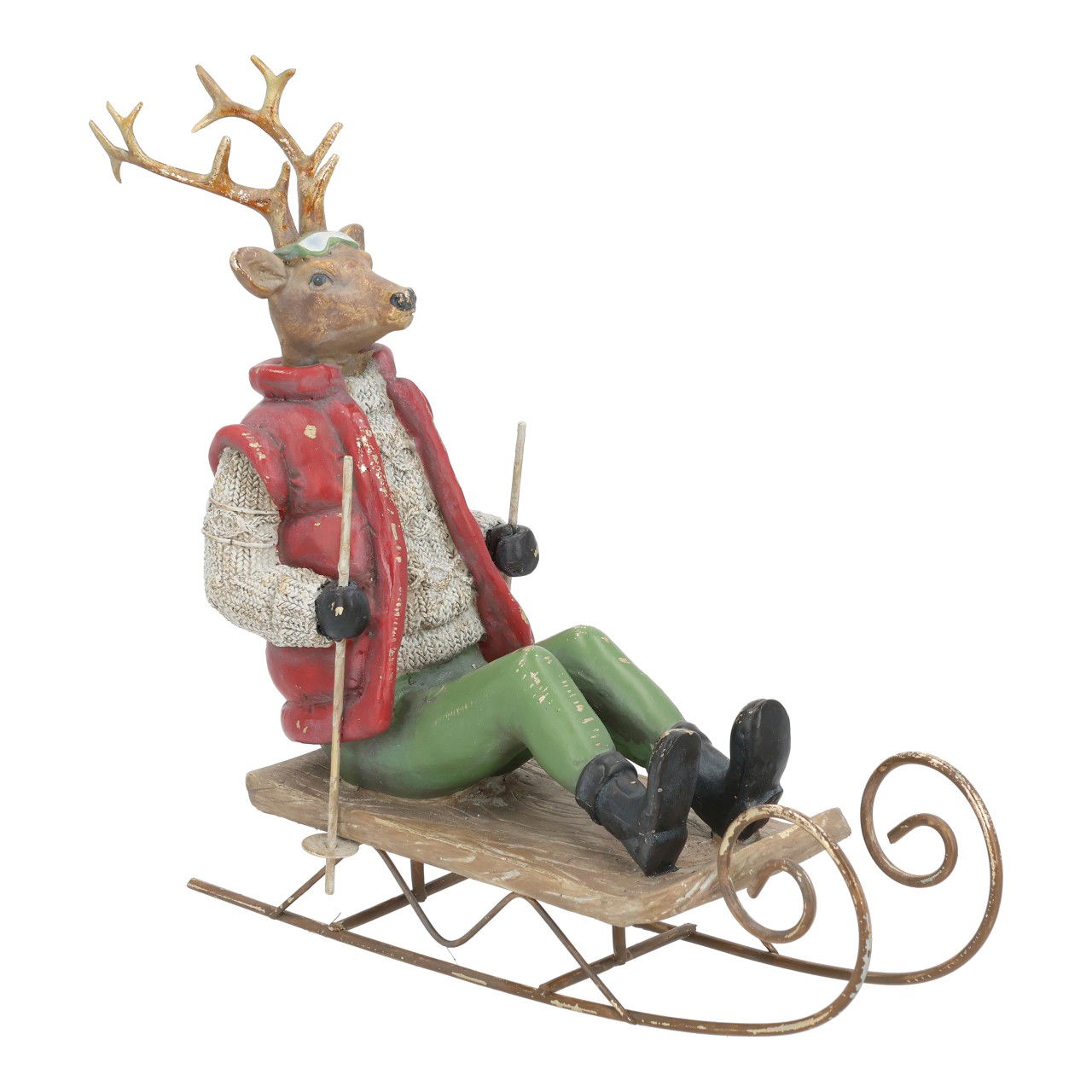 Hirsch auf Schlittem aus Poly Bunt (B/H/T) 29x24x10cm Figur, Mobiliar