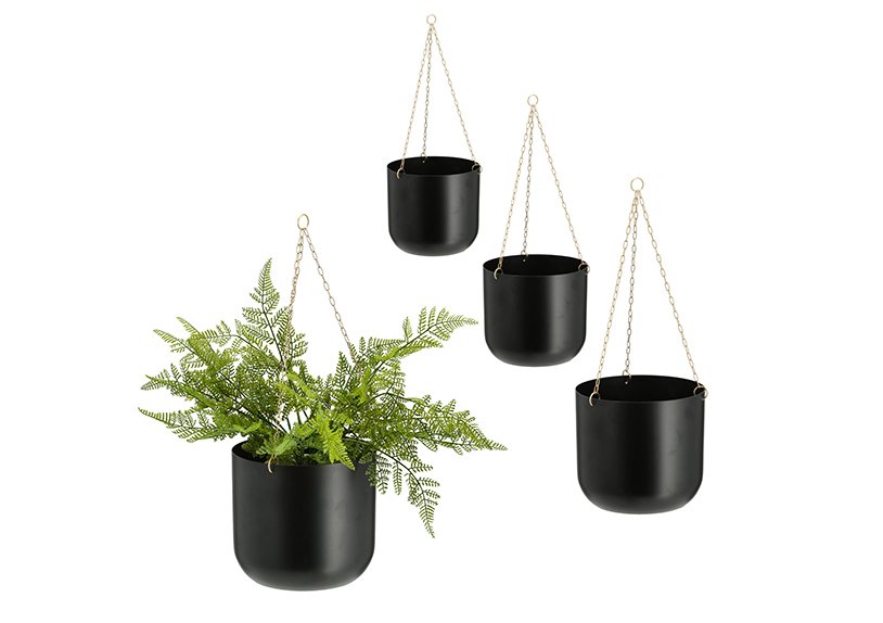 Set di 3 vasi per piante appendibili, plastica nera (L/A/D) 21x70x21cm, 16x50x16cm, 12x42x12cm