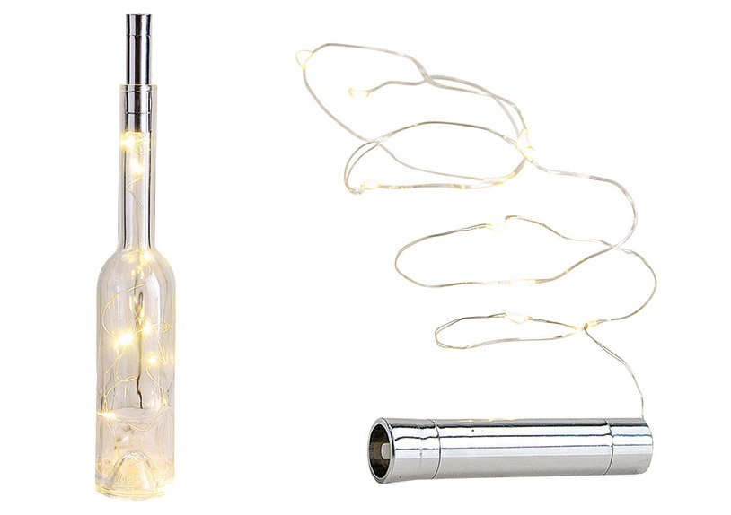 Light string, with 10 led for bottle, plastic, silver color, 2x8x2cm