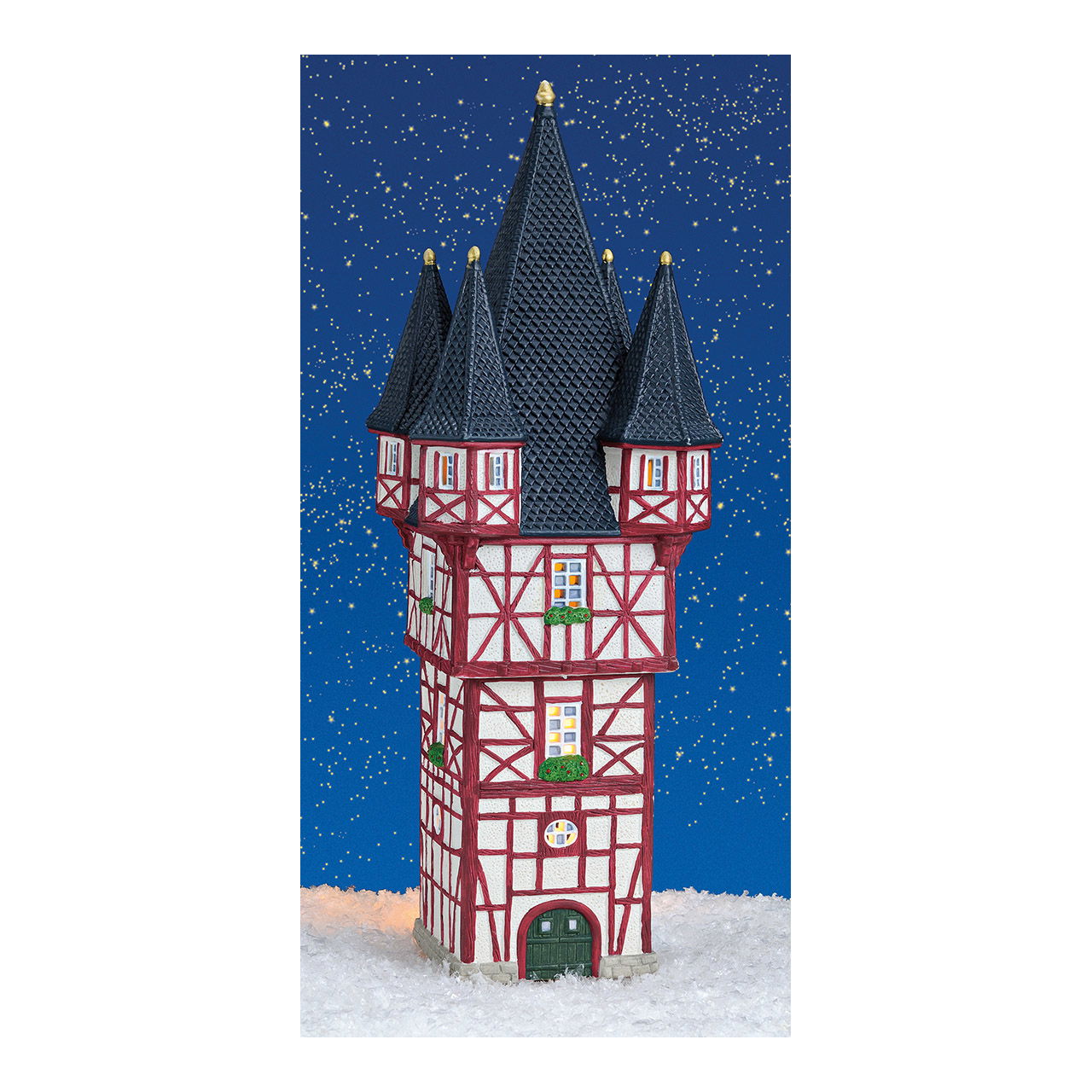 Wurm Lichthaus Bromser Turm Rüdesheim/Rhein aus Porzellan, Bunt (B/H/T) 12x12x33cm Architektur, Gebäude, Turmspitze, Turm, Uhrenturm