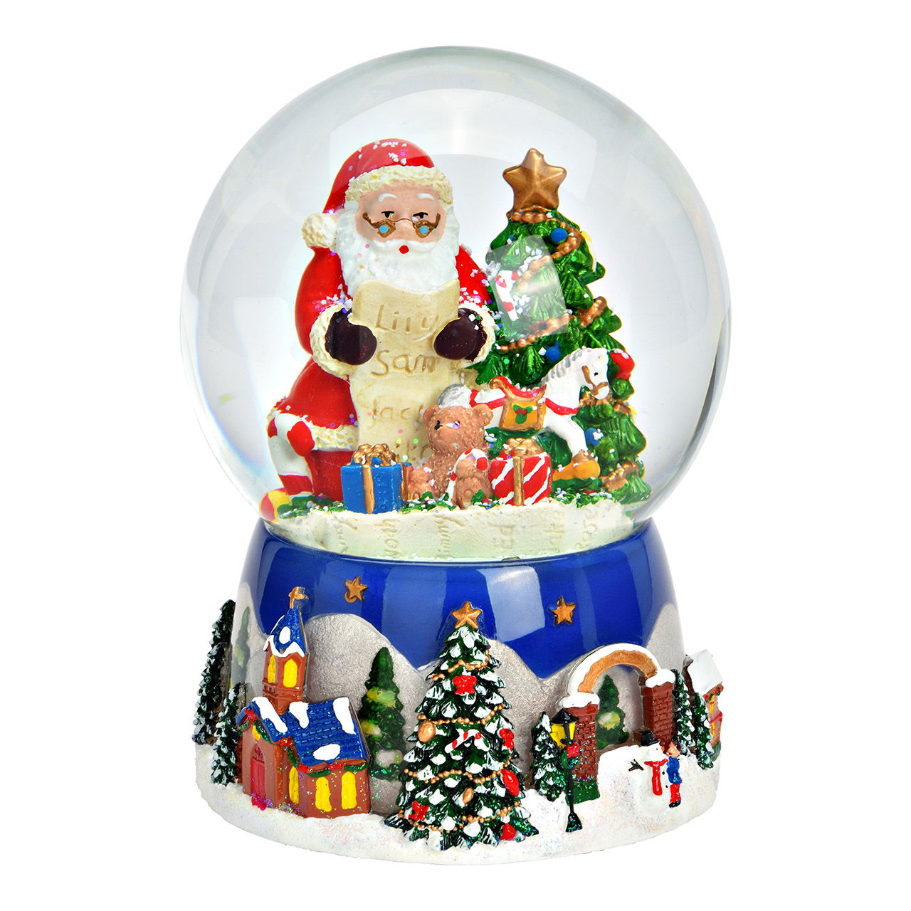 Muziekklok/sneeuwbol kerstscène van poly, blauw (B/H/D) 12x16x12cm Geburtstagstorte, Nachtisch, Essen, Weihnachtsdekorationen, Festival