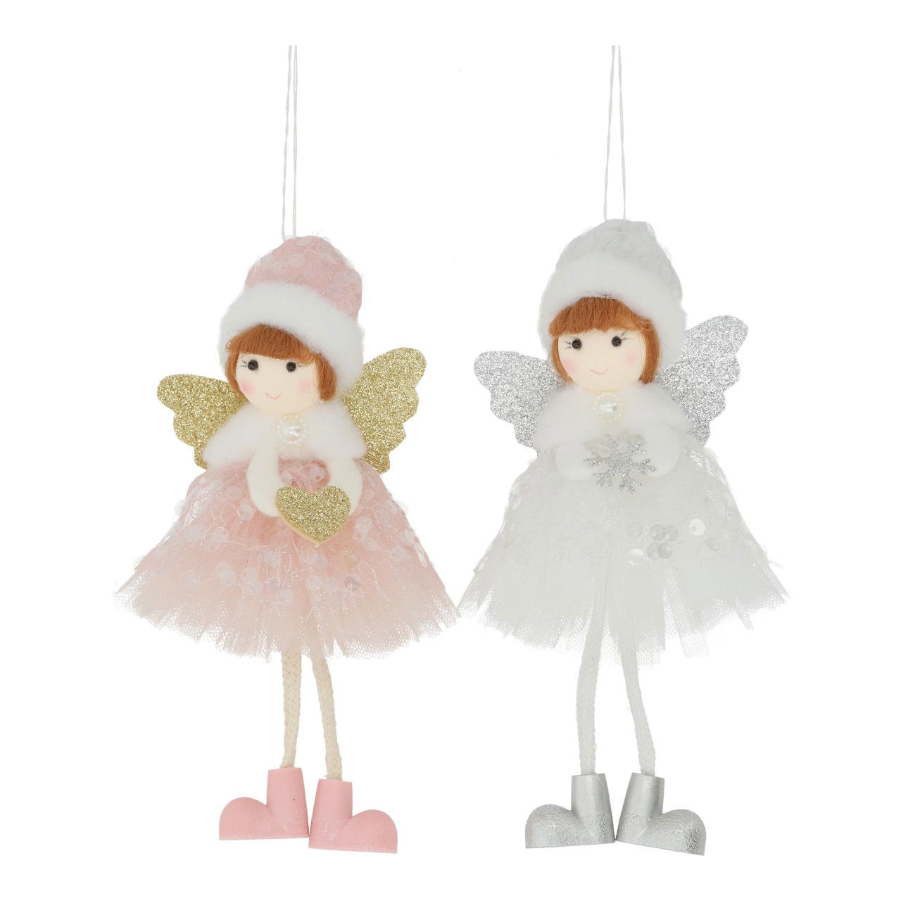 Hangende engel van textiel wit 2 assorti (B/H/D) 10x18x4cm Puppe, Spielzeug, Person