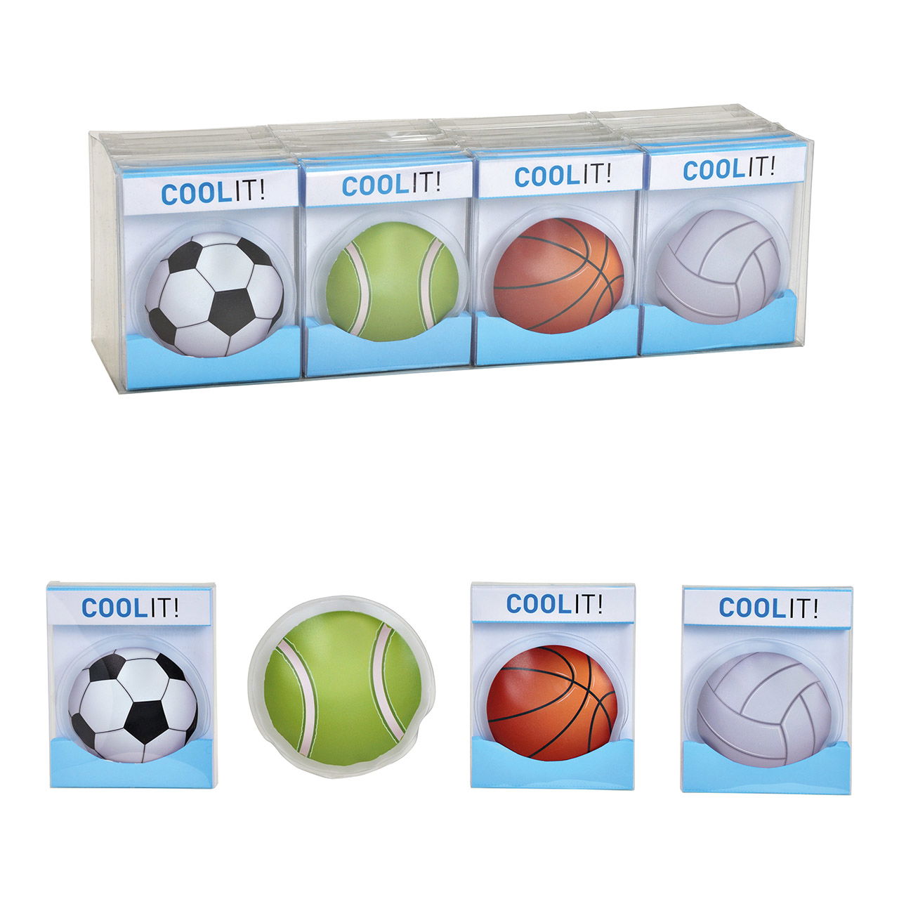 Kühlpack, Kühlkissen Ball aus Kunststoff Bunt 4-fach, (B/H/T) 9x9x1cm Kühlpack, Kühlkissen Ball aus Kunststoff Bunt 4-fach, (B/H/T) 9x9x1cm
