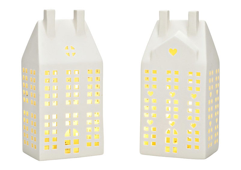 Lichthaus matt mit LED, exklusive 3xLR44 aus Keramik weiß 2-fach, (B/H/T) 10x22x8cm