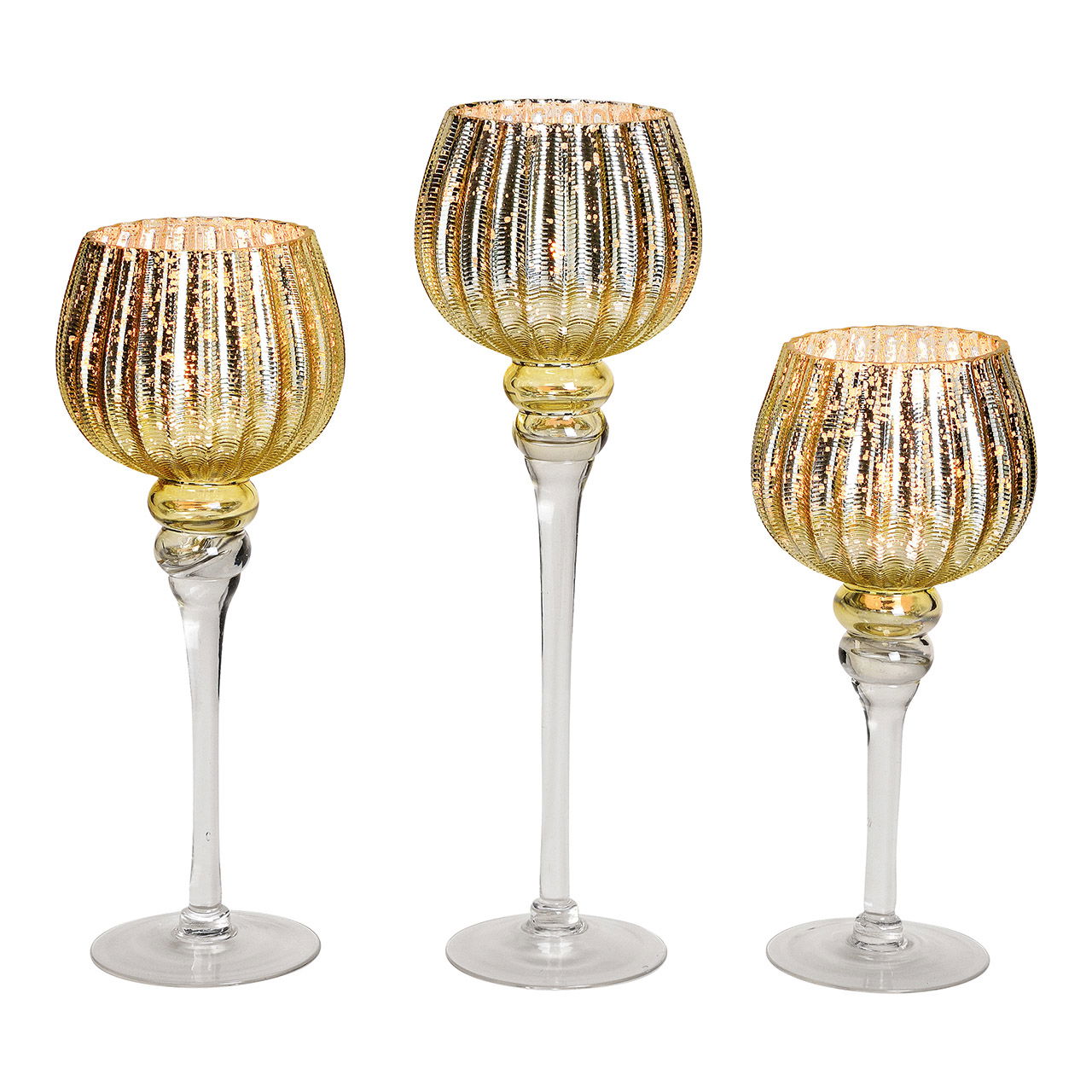 Wind light set goblet fluted, 30, 35, 40 cm x Ø13cm made of gold glass set of 3 Wind light set goblet fluted, 30, 35, 40 cm x Ø13cm made of gold glass set of 3