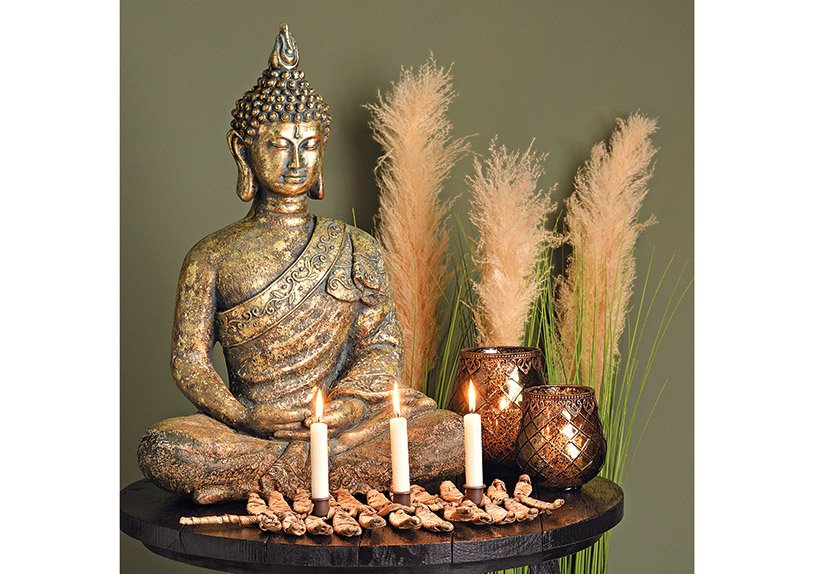 Buddha seduto in oro magnesiaco, (L/H/D) 47x65x27cm