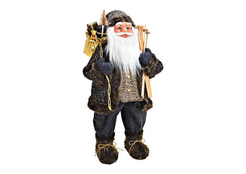 Babbo Natale in tessuto, plastica, nero, oro (L/H/D) 35x80x35cm